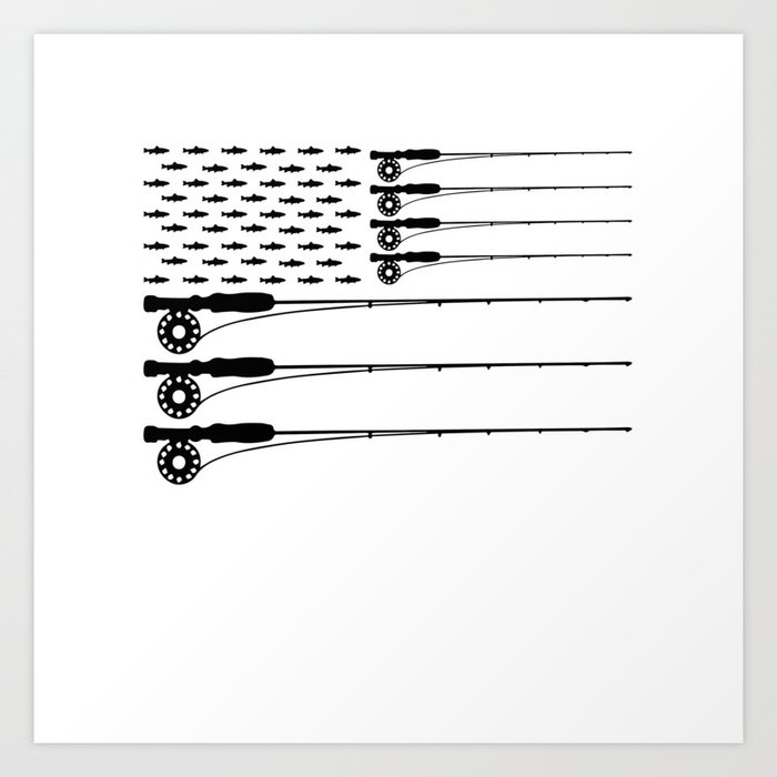 American Flag Fly Fishing Rod Trout Men Art Print