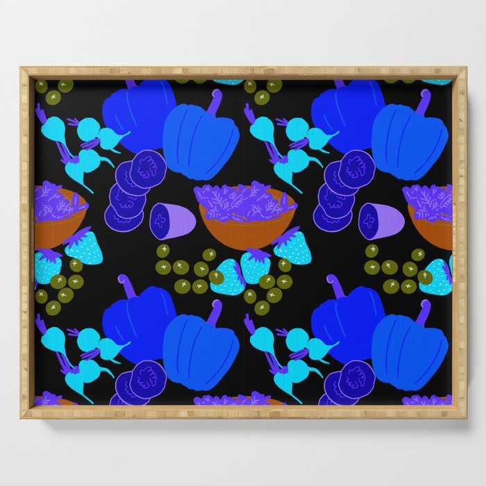 Retro Spring Vegetable and Fruit Salad Neon Blue Serving Tray