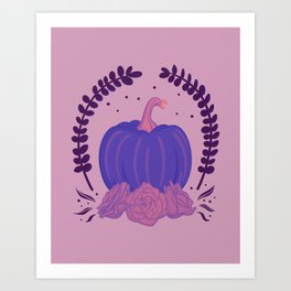 Pumpkin and Roses Emblem - Blue and Pink Art Print