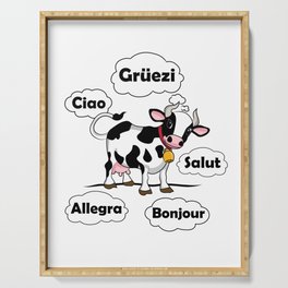 Swiss Cow - Gruezi Salut Bonjour Ciao Allegra - Switzerland Travel Serving Tray