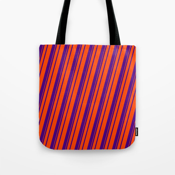 Indigo & Red Colored Pattern of Stripes Tote Bag