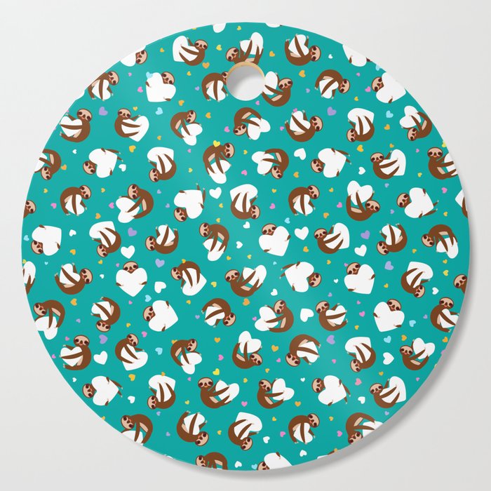Pattern Cute Cartoon Sloth Baby Animals Heart Valentines Day Card Teal Turquoise Green Cutting Board By Ekaterinap Society6