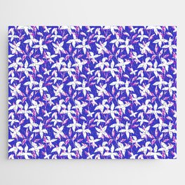 White Flowers on Blue Pattern Jigsaw Puzzle