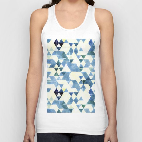 Abstract Blue Triangles, Watercolor Pattern Unisex Tank Top