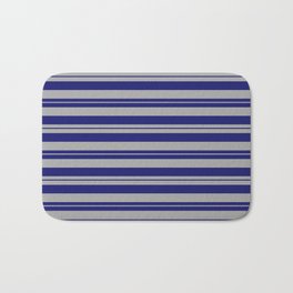 [ Thumbnail: Dark Gray & Midnight Blue Colored Pattern of Stripes Bath Mat ]