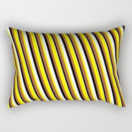 [ Thumbnail: Yellow, Sienna, Black, and White Colored Lined/Striped Pattern Rectangular Pillow ]