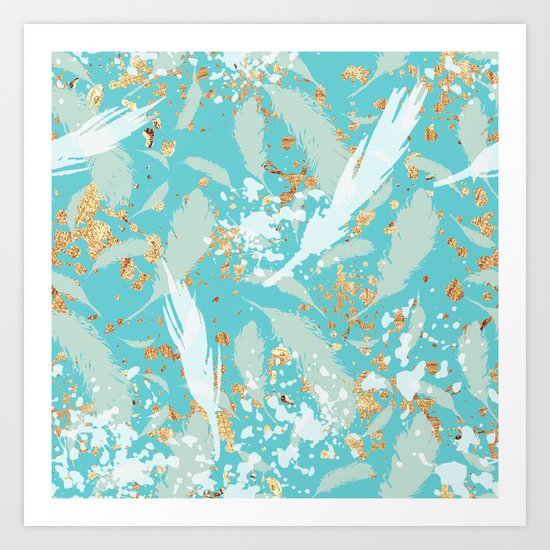 Feather peacock peach mint #2 Art Print
