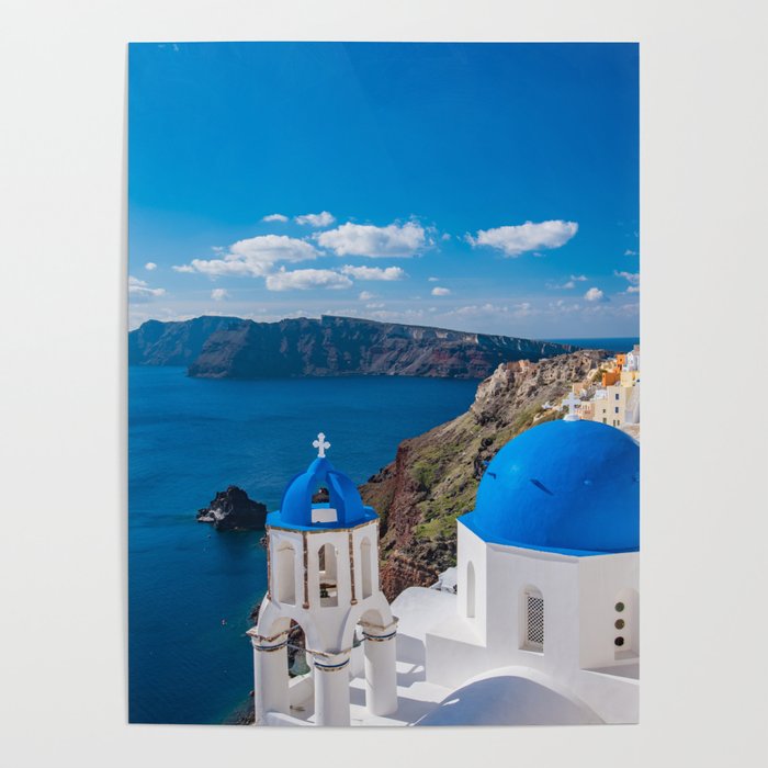 Oia, Greece, Cobalt Blue Sea, Summer Day Poster
