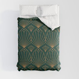 Art Deco Emerald Green & Gold Pattern Comforter
