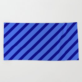 [ Thumbnail: Royal Blue & Dark Blue Colored Stripes Pattern Beach Towel ]