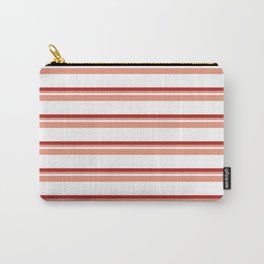 [ Thumbnail: Dark Salmon, White, and Red Colored Pattern of Stripes Carry-All Pouch ]