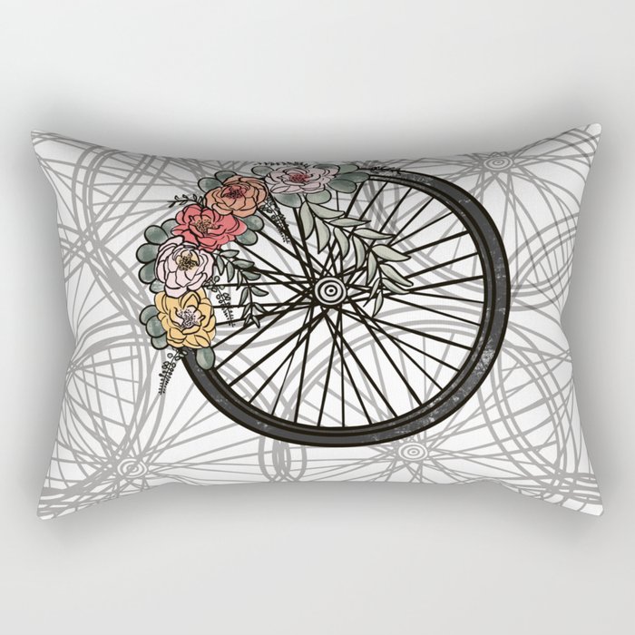 Floral Bicycle Wheel Bike Rectangular Pillow