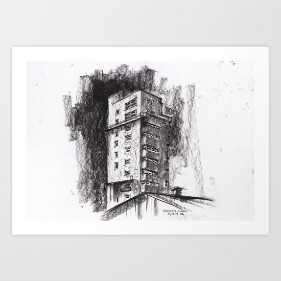 Tablattturm Stuttgart - charcoal Art Print