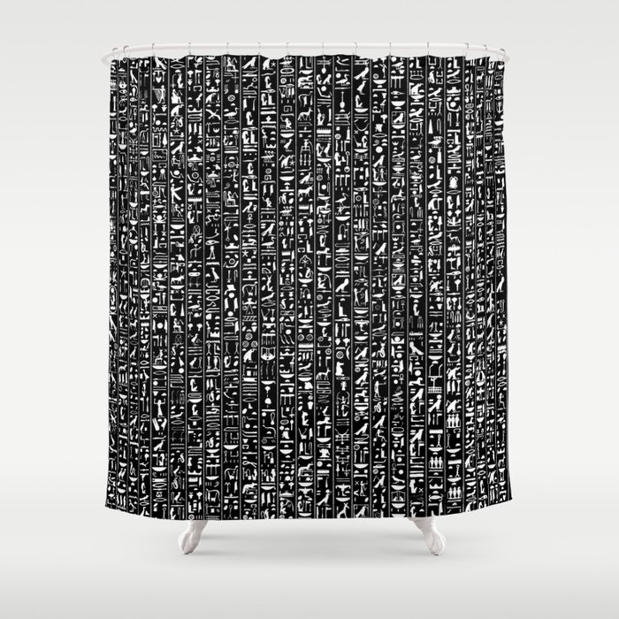 Hieroglyphics B&W INVERTED / Ancient Egyptian hieroglyphics pattern Shower Curtain