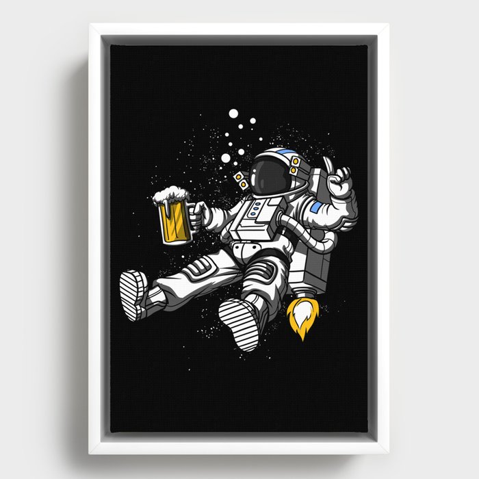 Astronaut Drinking Beer Space Party Framed Canvas