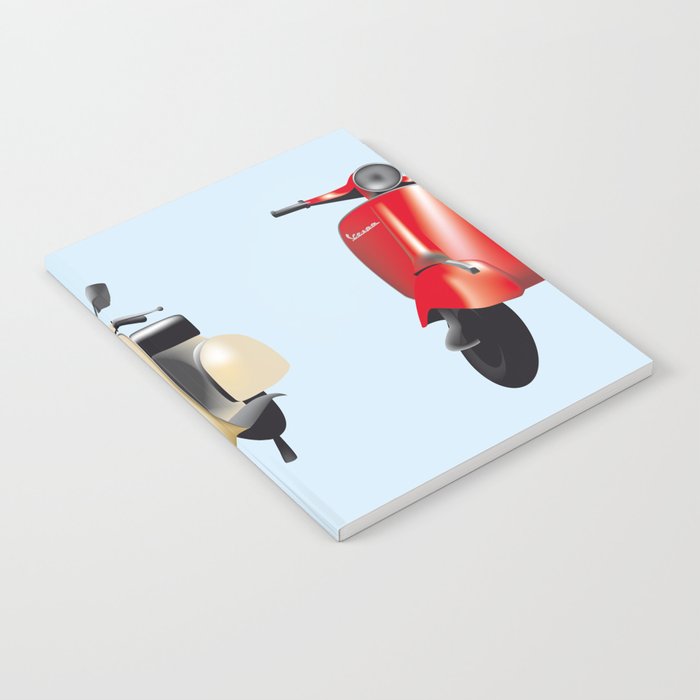 Three Vespa scooters in the colors of the Italian flag Notebook