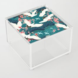 Japanese Crane Oriental Teal Ocean Pattern Acrylic Box