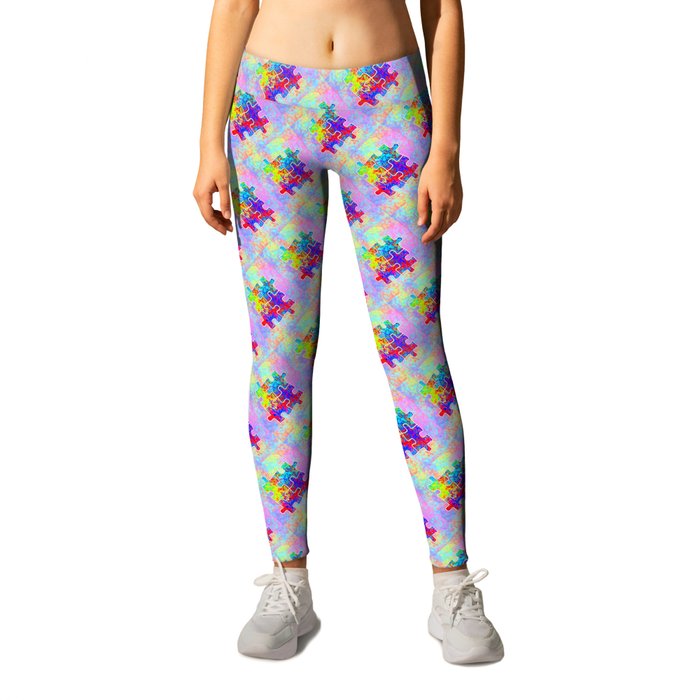 Autism Colorful Puzzle Pieces Leggings by Jan4insight | Society6