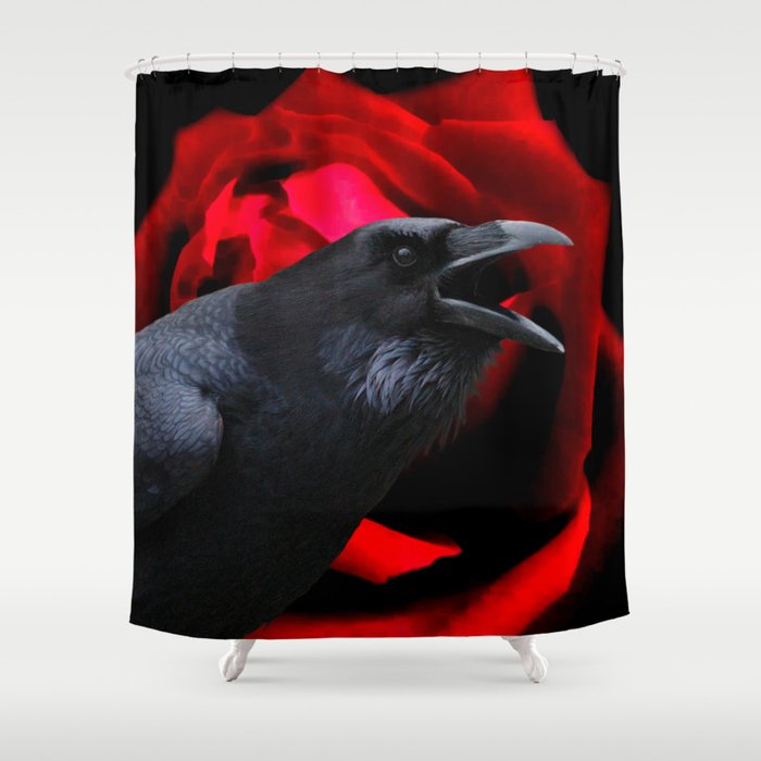 Crow Black Bird Red Rose Flower Gothic Home Decor Fantasy Art A590 Shower Curtain By Nicolphotographicart