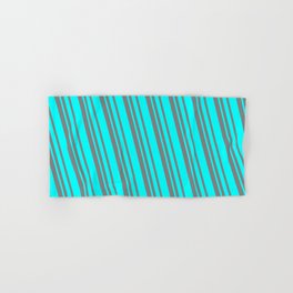 [ Thumbnail: Grey and Aqua Colored Lined/Striped Pattern Hand & Bath Towel ]
