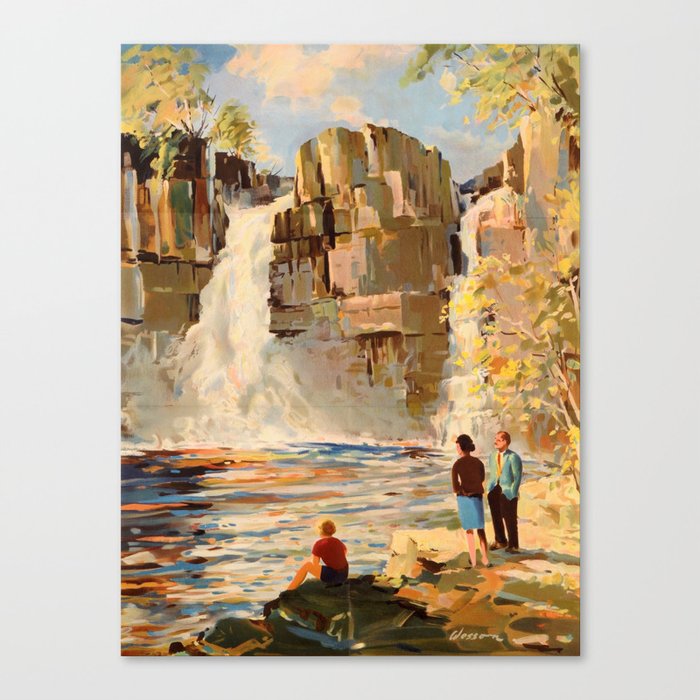 Mid Century Modern Vintage Travel Poster England Landscape Rocky Waterfall Canvas Print