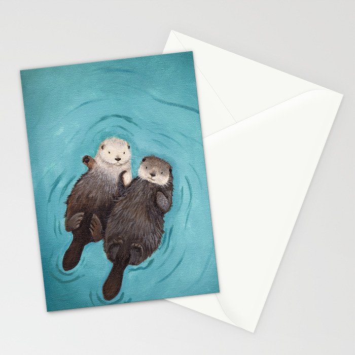 Otterly Romantic - Otters Holding Hands Stationery Cards by When