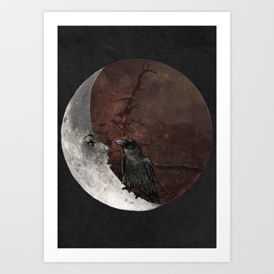 The crow and its moon. Art Print