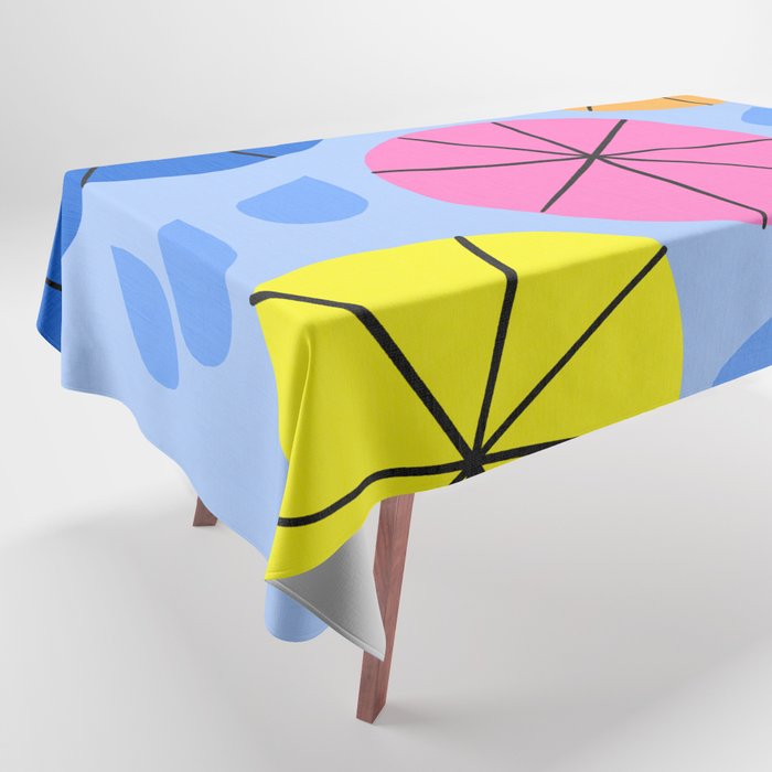 Mid-Century Modern Spring Rain Colorful And Blue Tablecloth