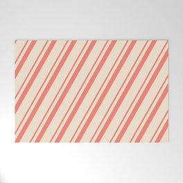 [ Thumbnail: Salmon and Beige Colored Striped Pattern Welcome Mat ]
