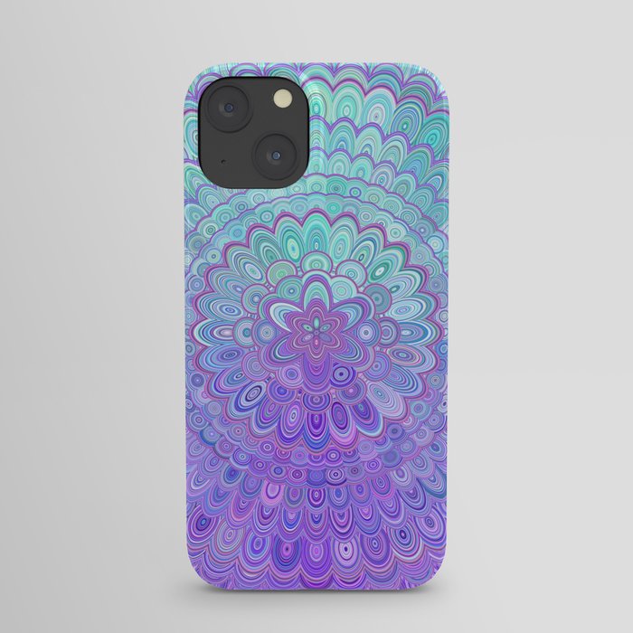 Mandala Flower in Light Blue and Purple iPhone Case