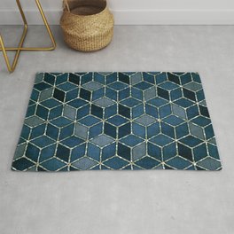 Shades Of Turquoise Blue Cubes Pattern Area & Throw Rug