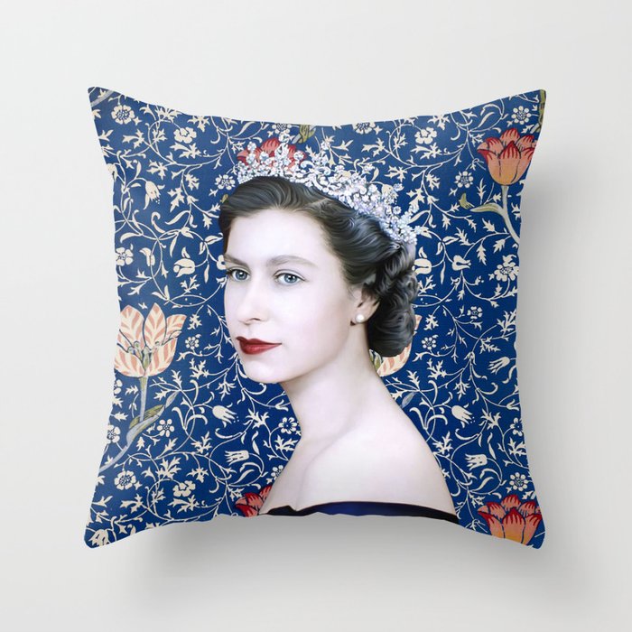 Queen Elizabeth II with Medway Tapestry Throw Pillow