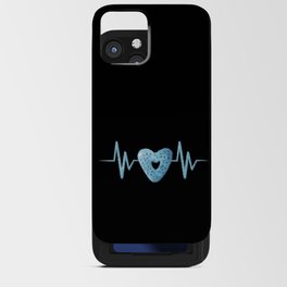 Heartbeat with cute blue heart shaped donut illustration iPhone Card Case