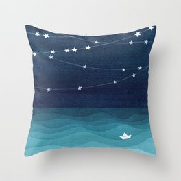 Garlands of stars, watercolor teal ocean Throw Pillow