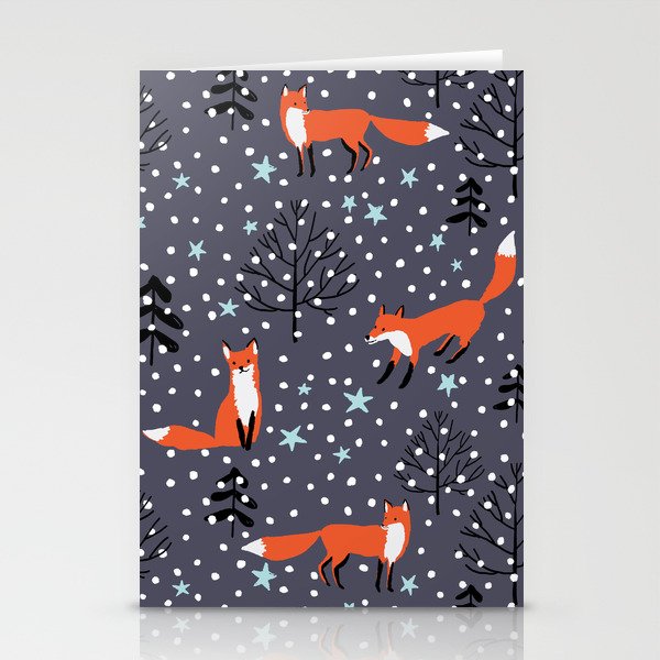 Red foxes in the nignt winter forest Stationery Cards