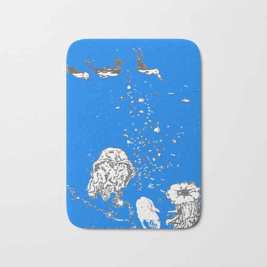Two Tailed Duck and Jellyfish Royal Brilliant Blue Bath Mat