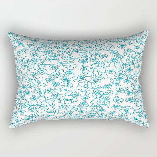 Turquoise Flowers Rectangular Pillow