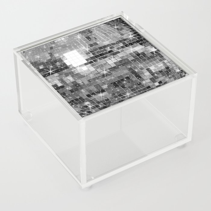Twinkle Silver Disco Ball All Over Pattern  Acrylic Box