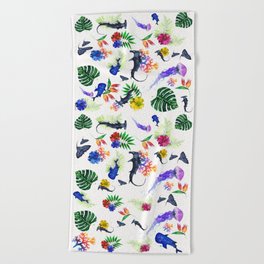 tropical shark pattern Beach Towel