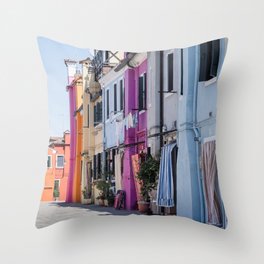 Color Palette Houses from Burano Island Venice Italy Throw Pillow