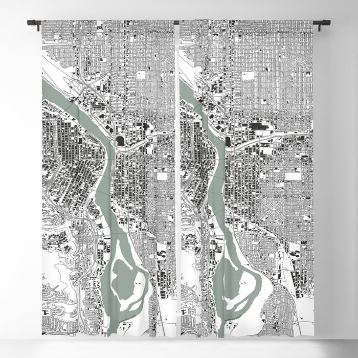 Portland, OR City Map Black/White Blackout Curtain