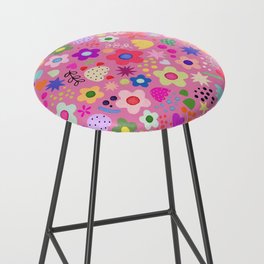 Psychedelic flowers Pink - Modern floral pattern Girl power Bar Stool