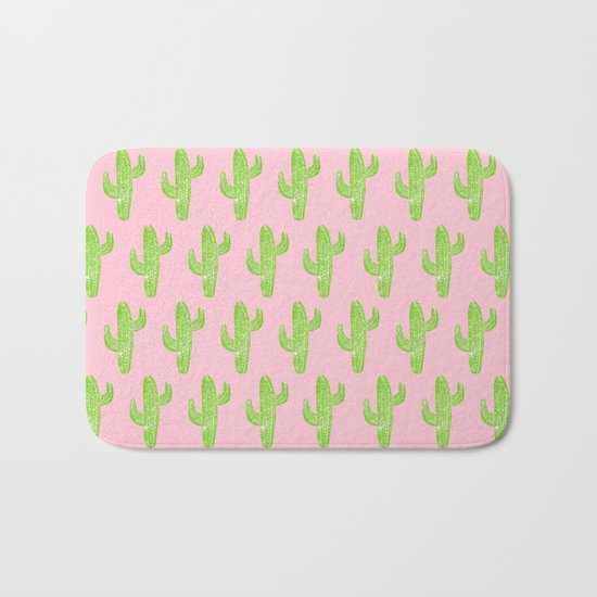 Linocut Cacti Minty Pinky Bath Mat