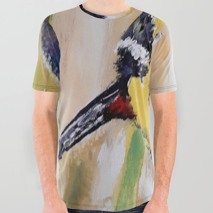 Great tit Yellow  Big Paridae bird in the summer grass All Over Graphic Tee