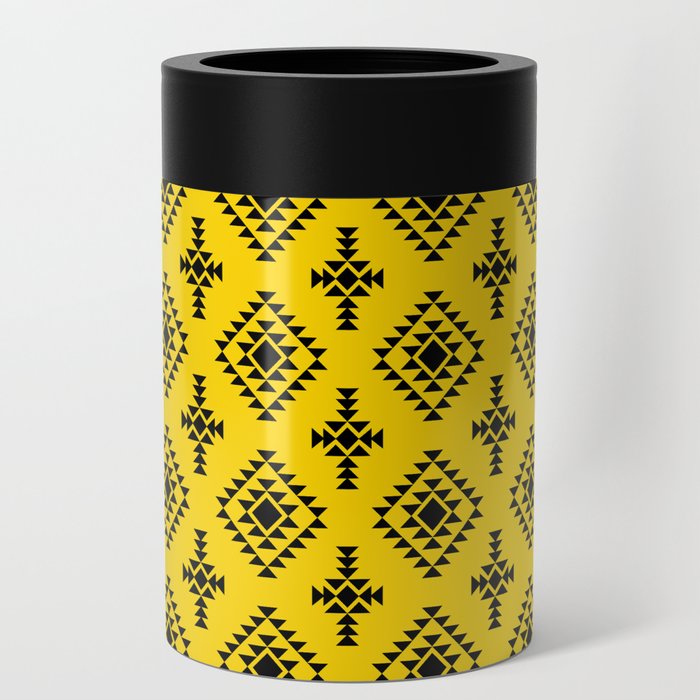 Yellow and Black Native American Tribal Pattern Can Cooler