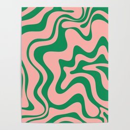 Liquid Swirl Retro Abstract Pattern in Pink and Bright Green Poster