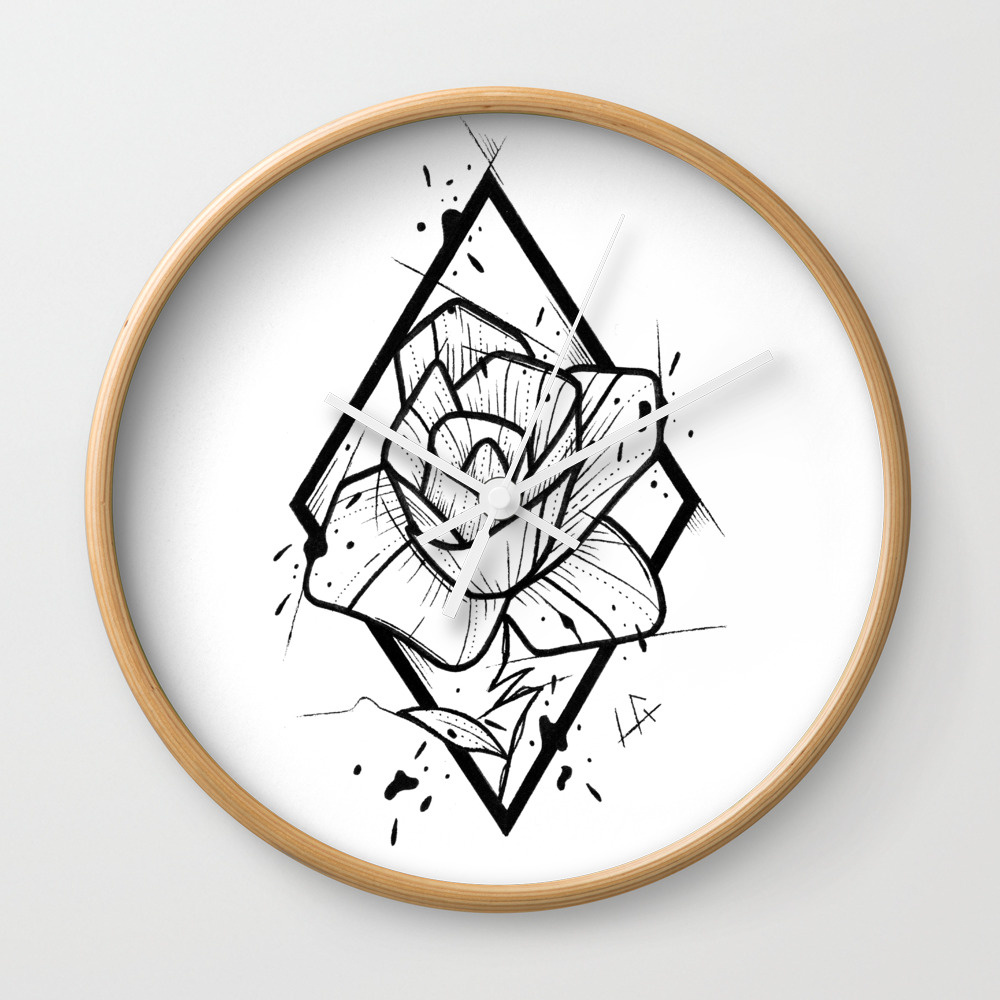 Flower Handmade Drawing Made In Pencil And Ink Tattoo Sketch Tattoo Flash Blackwork Wall Clock By Lucagenart Society6