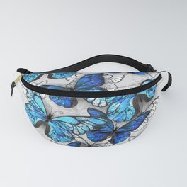 Composition of White and Blue Butterflies Fanny Pack