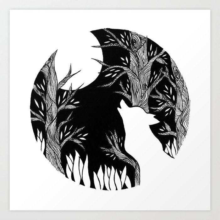 The Wolf and the Moon Art Print
