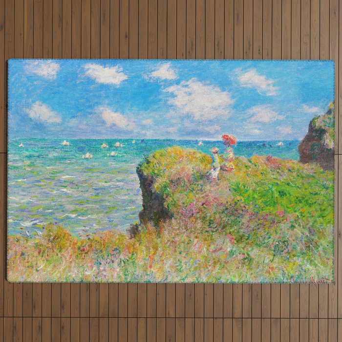 Walk　Oil　1840-1926)　of　on　World　Pourville　by　Impressionism　falaise,　Marvellous　Outdoor　The　Rug　Claude　Version　sur　Monet　Enhanced　Digitally　Landscape　canvas　Pourville)　painting　1882　(French,　la　(Promenade　at　Cliff　Society6　Fine　Arts